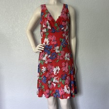 Floral Sleeveless Fit Flare Dress Size Medium Chaps V Neck Spring Summer