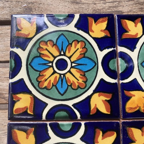 Vintage Terrakotta spanisch mexikanisch Talavera 4 gemusterte Fliesen Untersetzer 4’ NEU - Bild 5 von 16