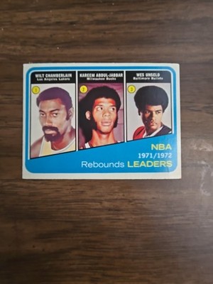 1972 CHAMBERLAIN,ABDUL-JABBAR,UNSELD TOPPS REBOUND LEADERS #175 Sharp Corners,ce