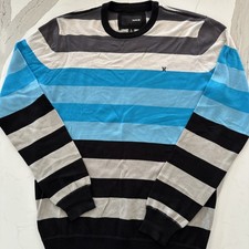Hurley Blue Striped Light Pullover Sweater Men  s Size Large 100 Cotton Soft