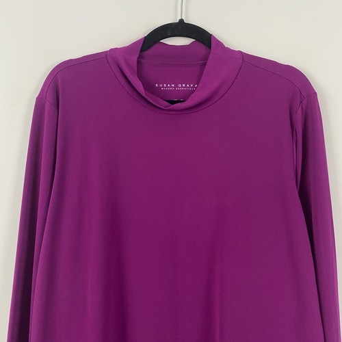 Susan Graver Modern Essentials Liquid Knit Peplum Top Size XL Purple Mock Neck - Picture 2 of 11