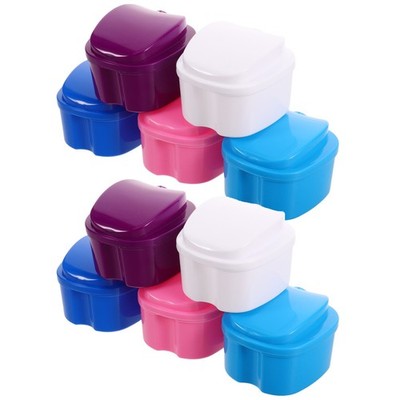 10pcs Denture Bath Case Cup with Lid and Strainer Basket, Plastic Dental False