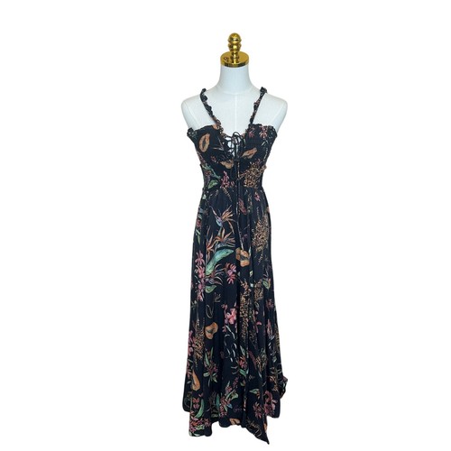 Maxi abito Charo Ruiz nero floreale XS smocked vacanza romantico prendisole $670 - Foto 8 di 12