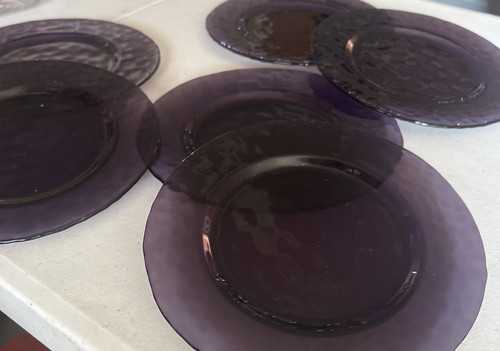 6 Studio Bormioli Rocco Hammered Amethyst Purple 8” Salad/Dessert Plates Vintage - Picture 2 of 6