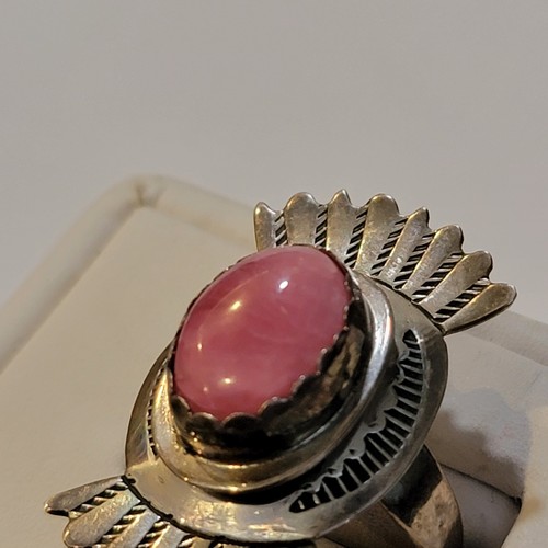 J. SAM Native American Navajo Sterling Silver Pink Rhodochrosite Stone Size. 10 - Picture 7 of 12
