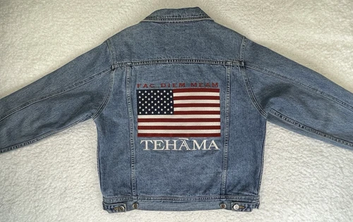 VTG Tehama-Clint Eastwood American Flag Embroidered Denim/Jean Jacket Unisex S image 4