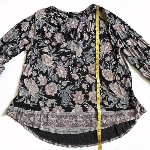 Lucky Brand Blumen Tunika Top Damen 1X schwarz Boho Bauern fließend Bluse 3/4 Arm - Bild 10 von 15