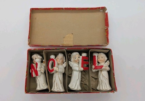 1950's Noel Angels Candle Holder Set Porcelain Figurines in Box Commodore Japan - Picture 3 of 22