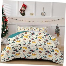 Christmas Duvet Cover Set Christmas Bells Pattern Queen Green and White