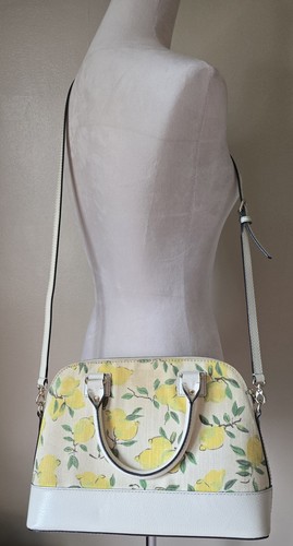 Kate Spade Medium Rachelle Wellesley Lemon Print Leather Canvas Purse Crossbody - Picture 7 of 21