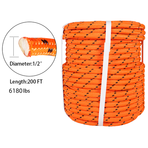 1/2"×200' Double Braid Polyester Rope 6180Lbs Breaking Strength Bull Rope Orange - Picture 2 of 14