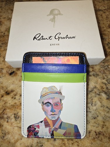 Robert Graham Astuccio porta carte in pelle astratta nera - Nuovo con etichetta -