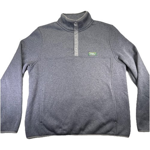 LL Bean Mens Sweater Fleece Pullover Gray 1/4 Snap Slightly Fitted L Excellent - Picture 2 of 8