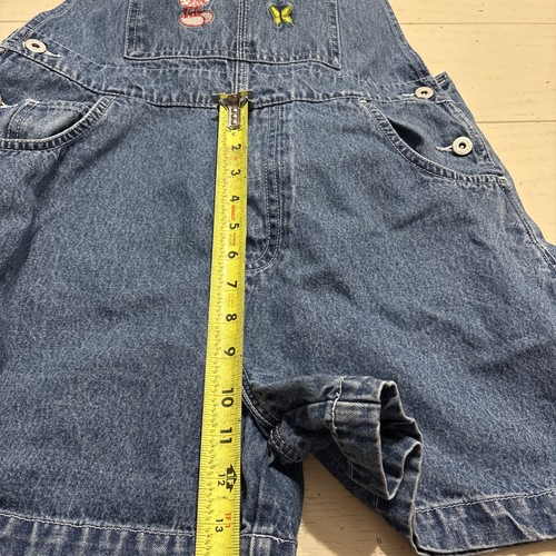 VTG DISNEY Mickey Unlimited Denim Overalls Womens L Carpenter Shorts Embroidered - Picture 7 of 9
