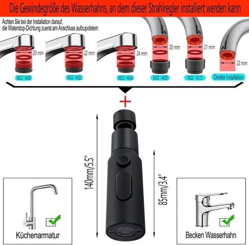 360° Drehbarer Luftsprudler | Verlängerungsschlauch | M22-Adapter - Bild 5 von 7