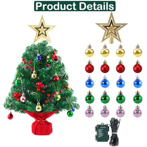 24 Inch Tabletop Christmas Tree, Mini Artificial Christmas Tree with 50 LED - Picture 8 of 8