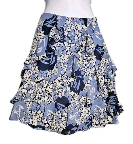 Ralph Lauren Designer Black Label Blu Floreale Boho Ruffle Y2K Mini Adatto S/M - Foto 1 di 5