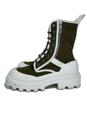 Bottega Veneta Calf High Boots/Lace Up Boots/41/Khk/Canvas/Stains 3549