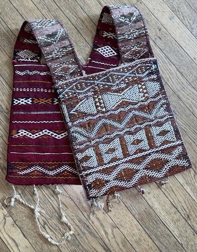 Vintage Marokkanische Marokko Berber Rot Wolle Satteltasche Handgewebt Textil - Bild 4 von 13
