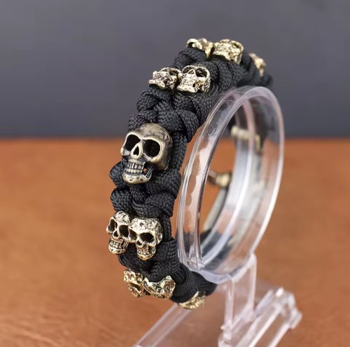 Retro Skull Handmade Bracelet Gothic Skeleton Adjustable Woven Punk Bangle E - Picture 3 of 13