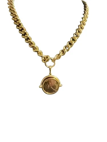 Bellezza 18" Bronze  Lira Coin Flip Pendant with Curb-Link Necklace Gold-Tone image 10