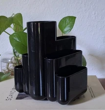 Vintage 80's Tenex USA Black Plastic Post Modern Desk Top Organizer Caddy Holder