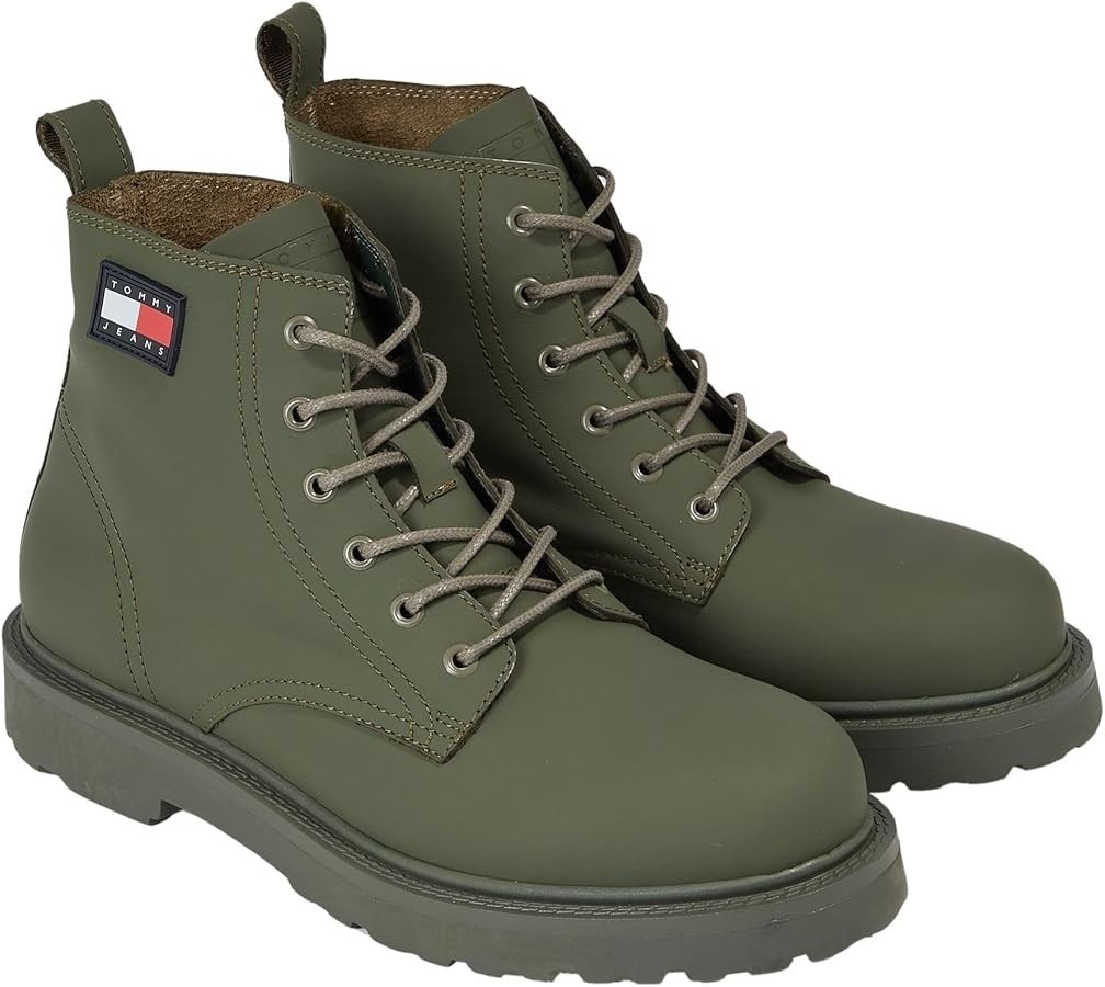 Brand New Mens Green Tommy Hilfiger Premium Smooth Leather Boots Uk Size 10