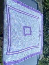 Handmade Crochet Baby Blanket Purple, Blue, White, Yellow Square Design