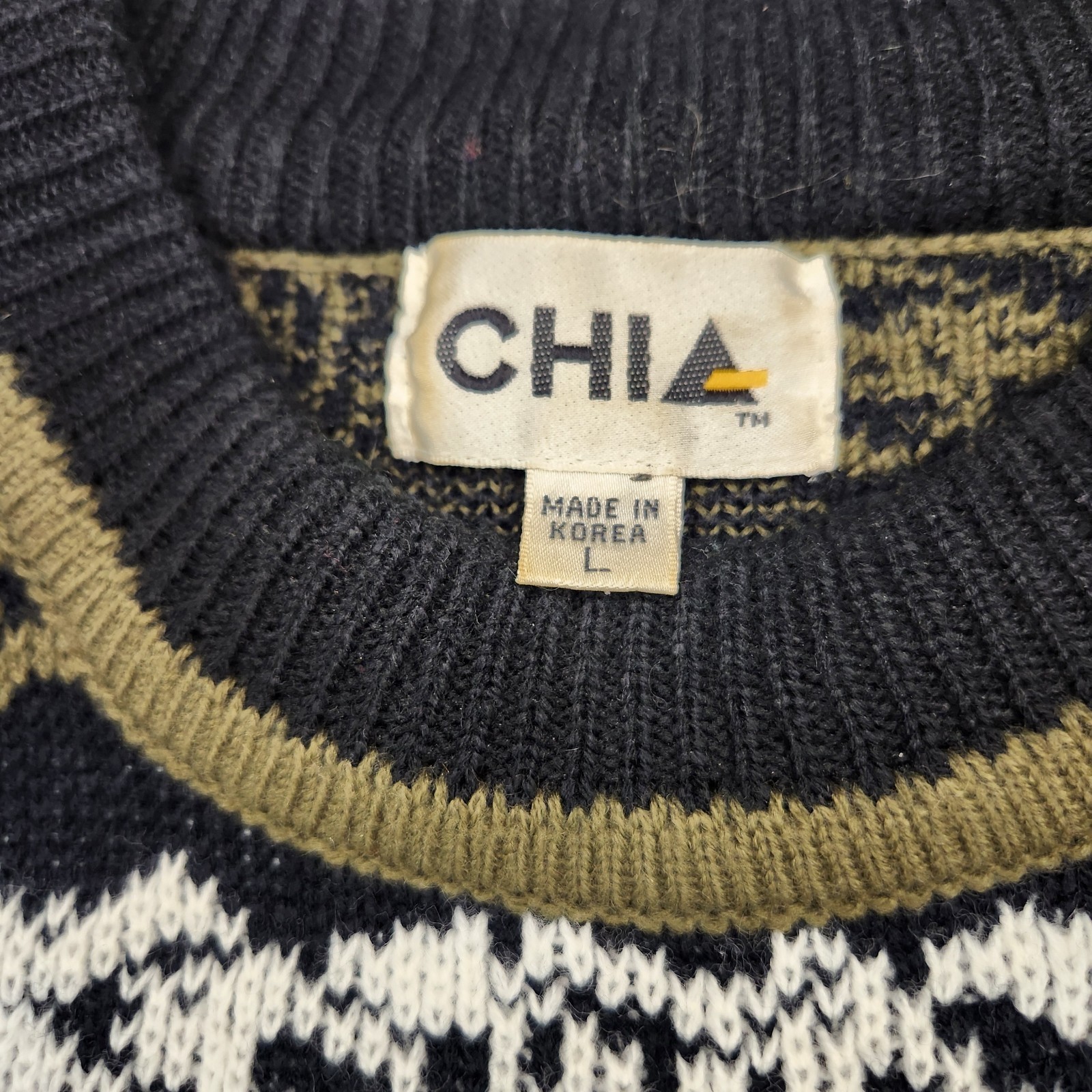 VTG 90's CHIA Men's Crewneck Knit Sweater Leather… - image 3