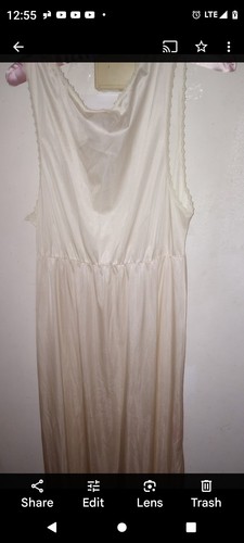 Camicia da notte vintage Lorena panna raso lucido nylon bordo pizzo taglia L lunghezza pavimento - Foto 7 di 10