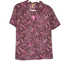 Notations Top 1X Shirt Purple Paisley Short Sleeve Scoop Neck Attached Tank