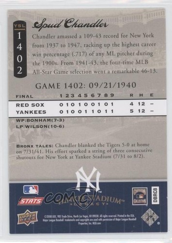 2008 Upper Deck Yankee Stadium Legacy acheter Spud Chandler #YSL1402