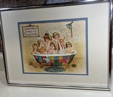 Vintage Ragazze Sorelle Bambini Anni 60 70 MCM Stampa Incorniciata Bagno Divinità
