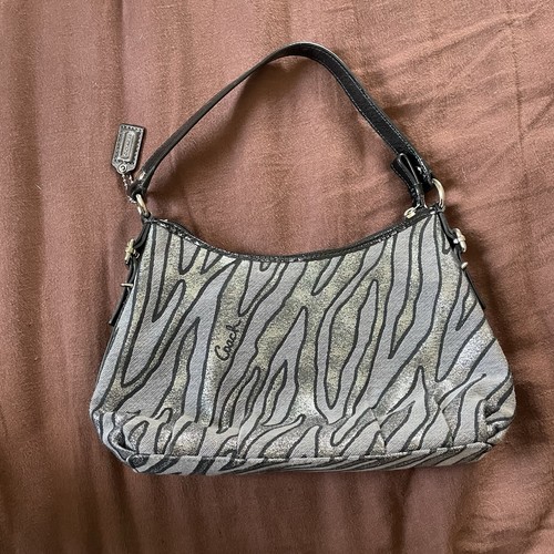 Coach Silver Zebra Madison Sophia Lurex Silver 90s Y2K Vintage Purse - Picture 2 of 6