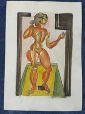 joan miro drawing and painting on old paper signed stamped vintage