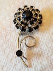 Pin- Pre Owned- Vintage Black Rhinestone Glass Flower Brooch