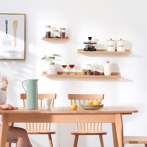 IBUYKE Solid Oak Timber Floating Shelf Wall, Creative U-shaped 60cm Wood Colour - Picture 8 of 9