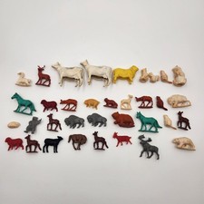 Vintage Plastic Animal Figurine Lot Cows Horses Deer Bears Buffalo 35pc Toy Set
