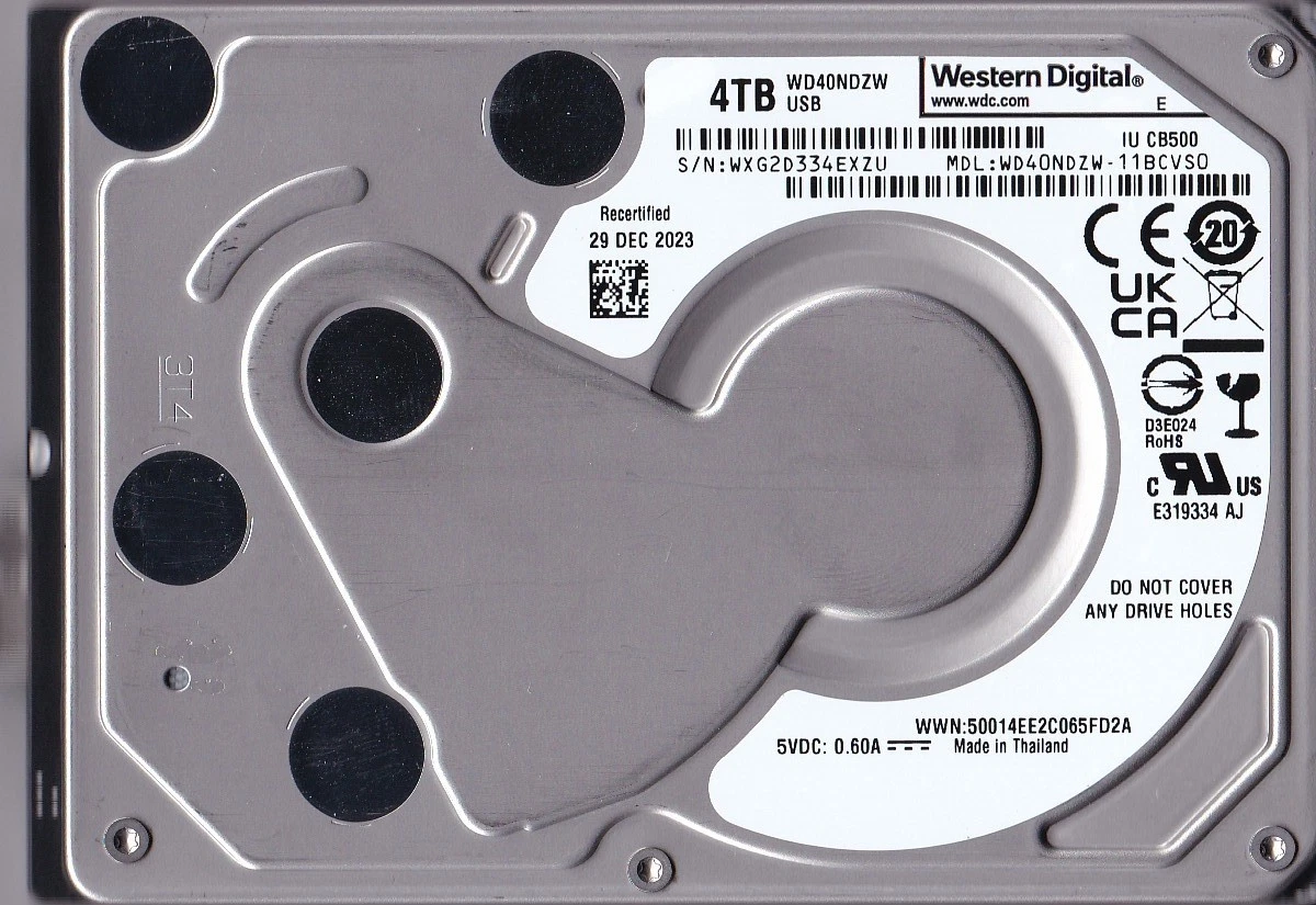 Western Digital 2.5 in Form Factor 4 TB Storage Capacity Internal
