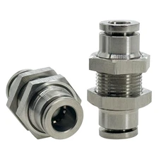 2 Pcs 1/4x1/4 Inch Tube OD 304 Stainless Steel Bulkhead Union Push to Connect