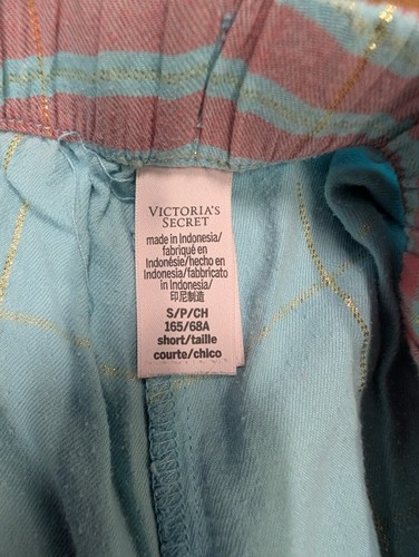 Victoria's Secret S Pajama Pants Blue Red Stripe Gold Thread Cotton Blend - Picture 6 of 9