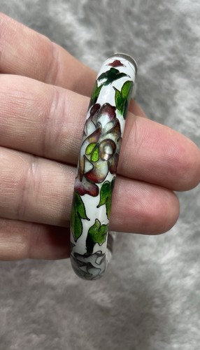 Bracciale Vintage Cloisonne Smaltato Cerniera Cerniera Bianco Motivo Floreale - Foto 10 di 14