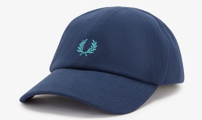 FRED PERRY PIQUE BAUMWOLLE 6 PANEL BASEBALL KAPPE TENNIS BLAU/TIEF NEUWERTIG UVP £50 NEU MIT ETIKETT