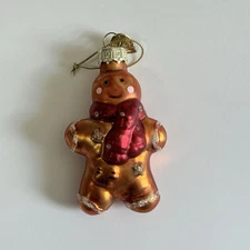 Gingerbread Man Glass Ornament Red Scarf Glitter Old World Christmas OWC