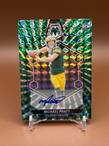 2024 Panini Mosaic Green Swirl Auto Michael Pratt RC Rookie 5/15 #400 Saints