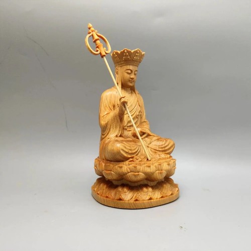 Statua Ksitigarbha legno intagliato 9 cm altare buddista santuario Butsudan decorazione casa - Foto 5 di 5