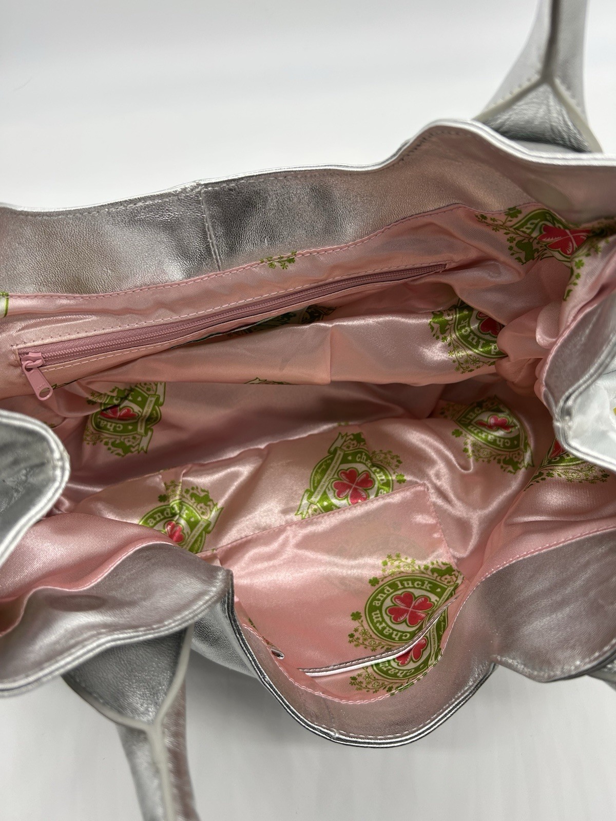 Charm And Luck Hobo Shoulder Bag Purse Leather Silver Metallic Rhinestones