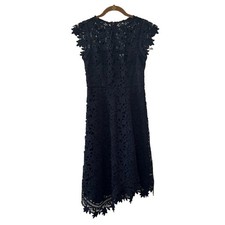 Eliza J Dress Women’s 2 Navy Blue Cap Sleeve Lace Midi Asymmetrical Hem