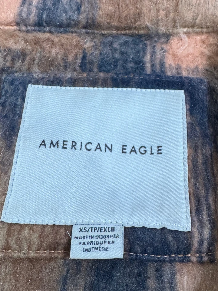 Chaqueta de gran tamaño American Eagle para mujer marrón a cuadros cuello cepillado talla XS Foto 4 de 4