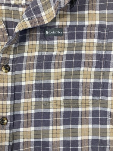Columbia Button Down Shirt Adult Large Gray Brown Plaid Long Sleeve Cotton Mens - Picture 2 of 10